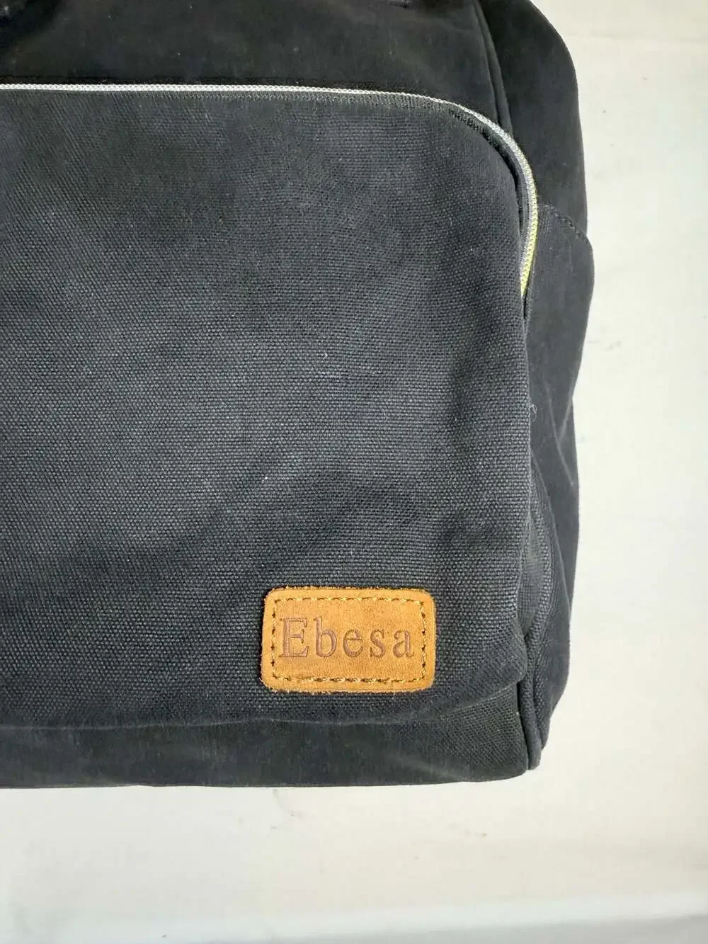 Minimalist Elevated Basics Ebesa Black Canvas Backpack with Brown Leather Accent